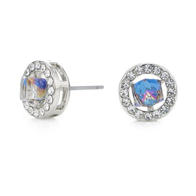 Crystal cube pave surround circle stud earring